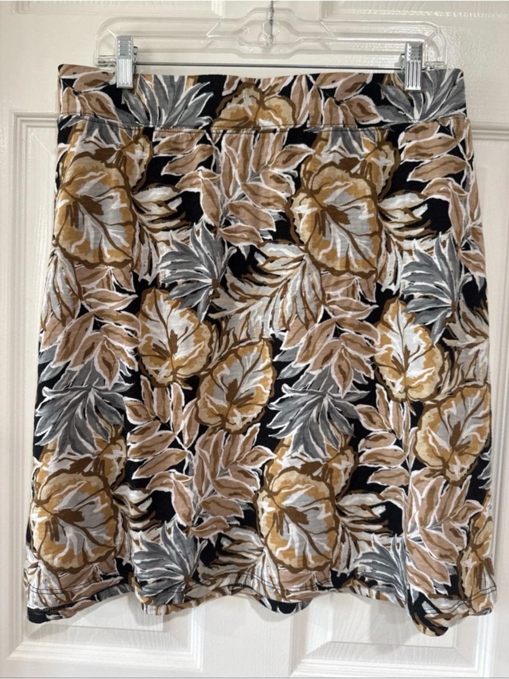Denim & Co. Beach 2X Linen Blend Casual Pull On Skirt Black Multi Floral
